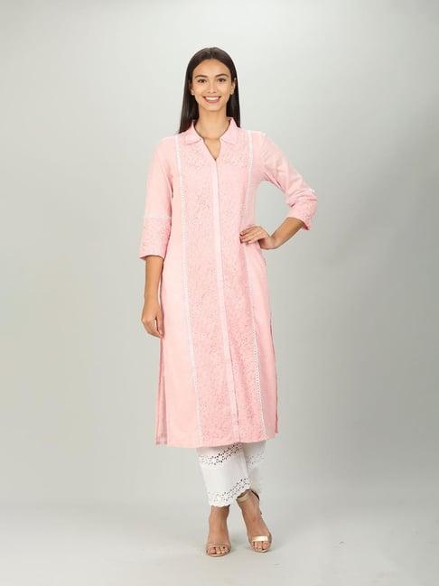 pink cotton collar kurti
