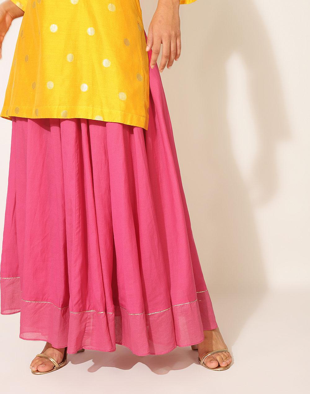 pink cotton flared full elasticated ghera skirt