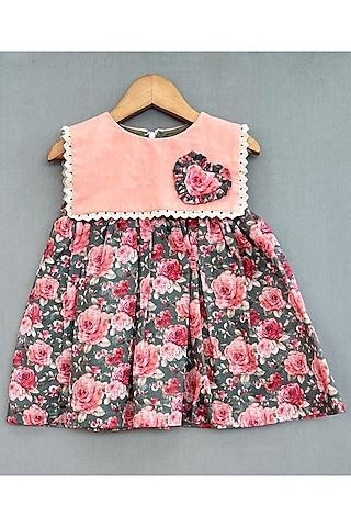 pink cotton floral applique dress for girls