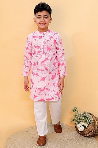 pink cotton hakoba tie-dye kurta set for boys