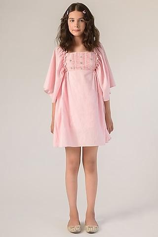 pink cotton hand-embroidered dress for girls