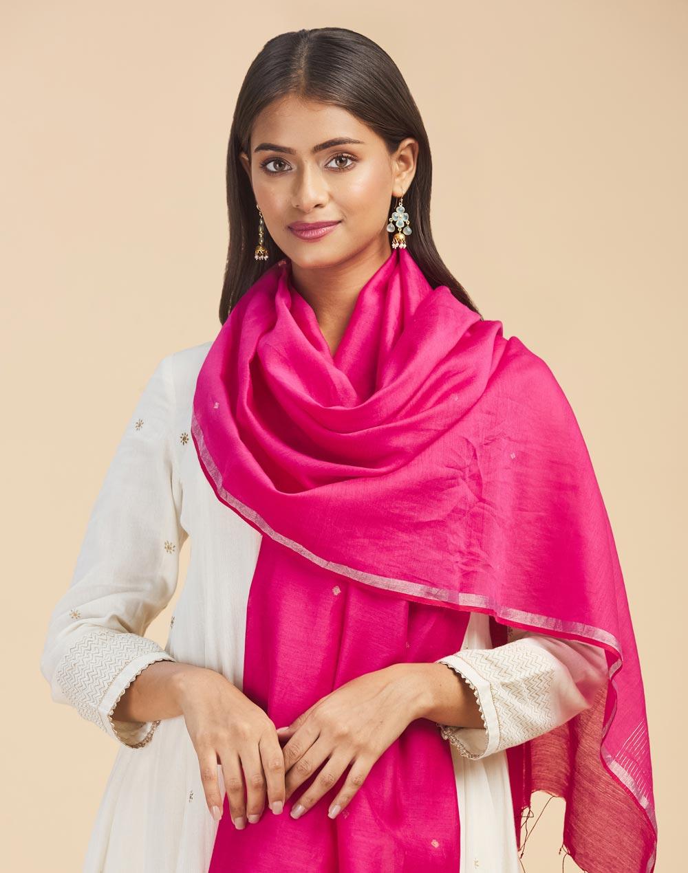 pink cotton silk jamdani woven stole