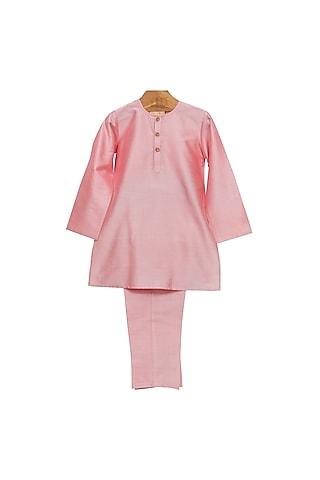 pink cotton silk kurta set for boys