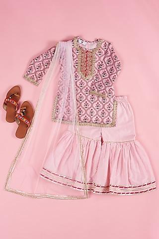 pink cotton silk sharara set for girls