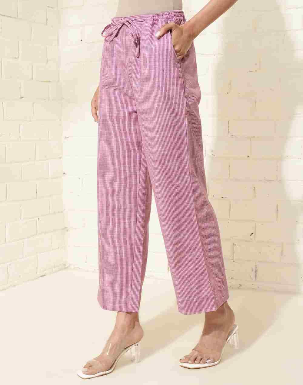 pink cotton striped casual pant