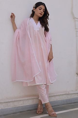 pink cotton tie-dyed kurta set