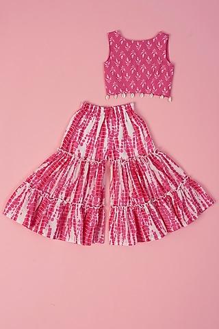 pink cotton tie-dyed sharara set for girls
