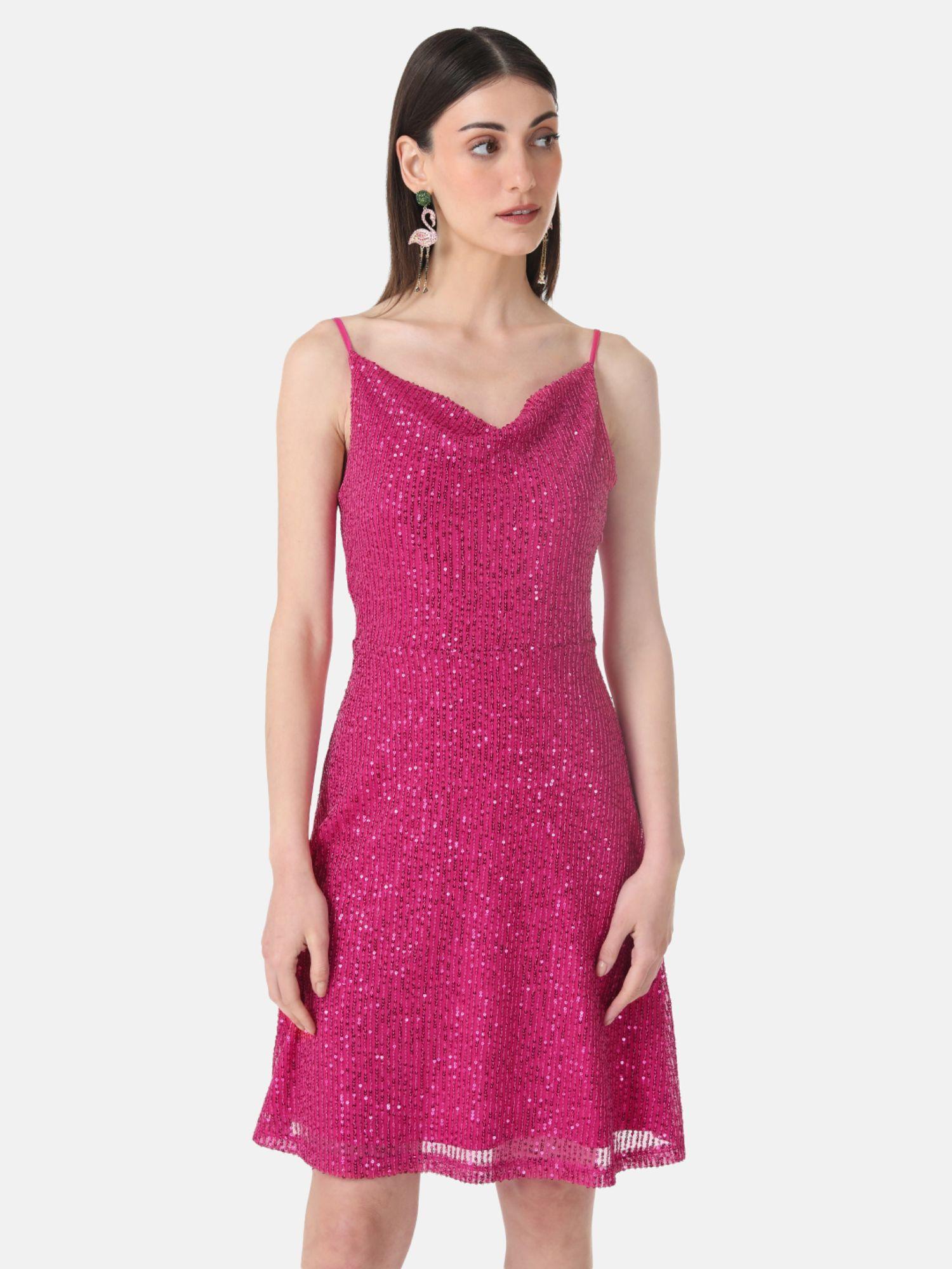 pink cowl neck mini dress