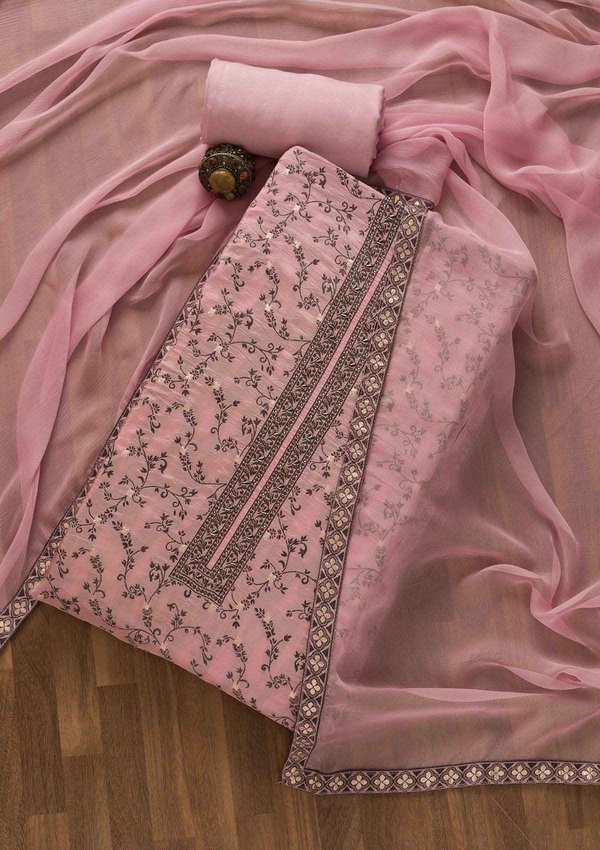 pink cutdana art silk unstitched salwar suit