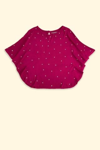 pink dots casual elbow sleeves round neck girls regular fit top