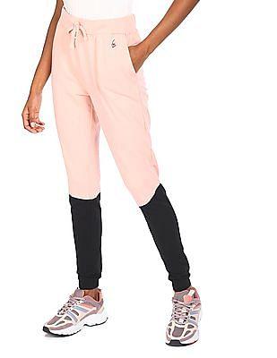 pink elasticized waist colour block joggers