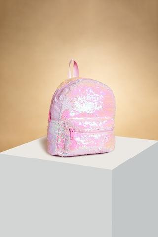 pink embellished casual fabric girls backpack