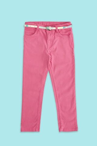 pink embellished full length casual girls regular fit trouser