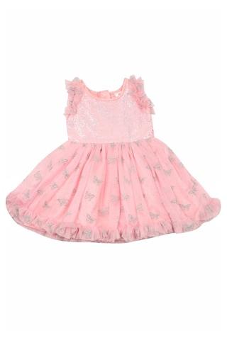 pink embellished party cap sleeves round neck girls regular fit frock