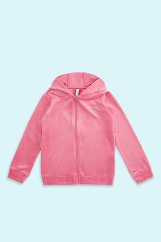 pink embellished winter wear full sleeves regular hood girls regular fit sweatshirt