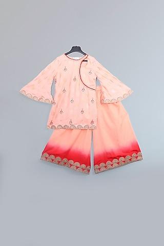 pink embroidered & printed kurta set for girls