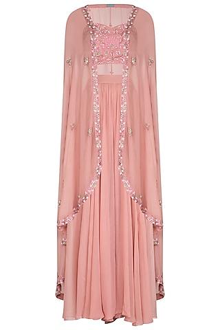 pink embroidered blouse with palazzo pants & cape