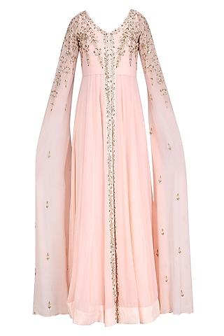 pink-embroidered-cape-sleeves-jacket-with-inner-gown