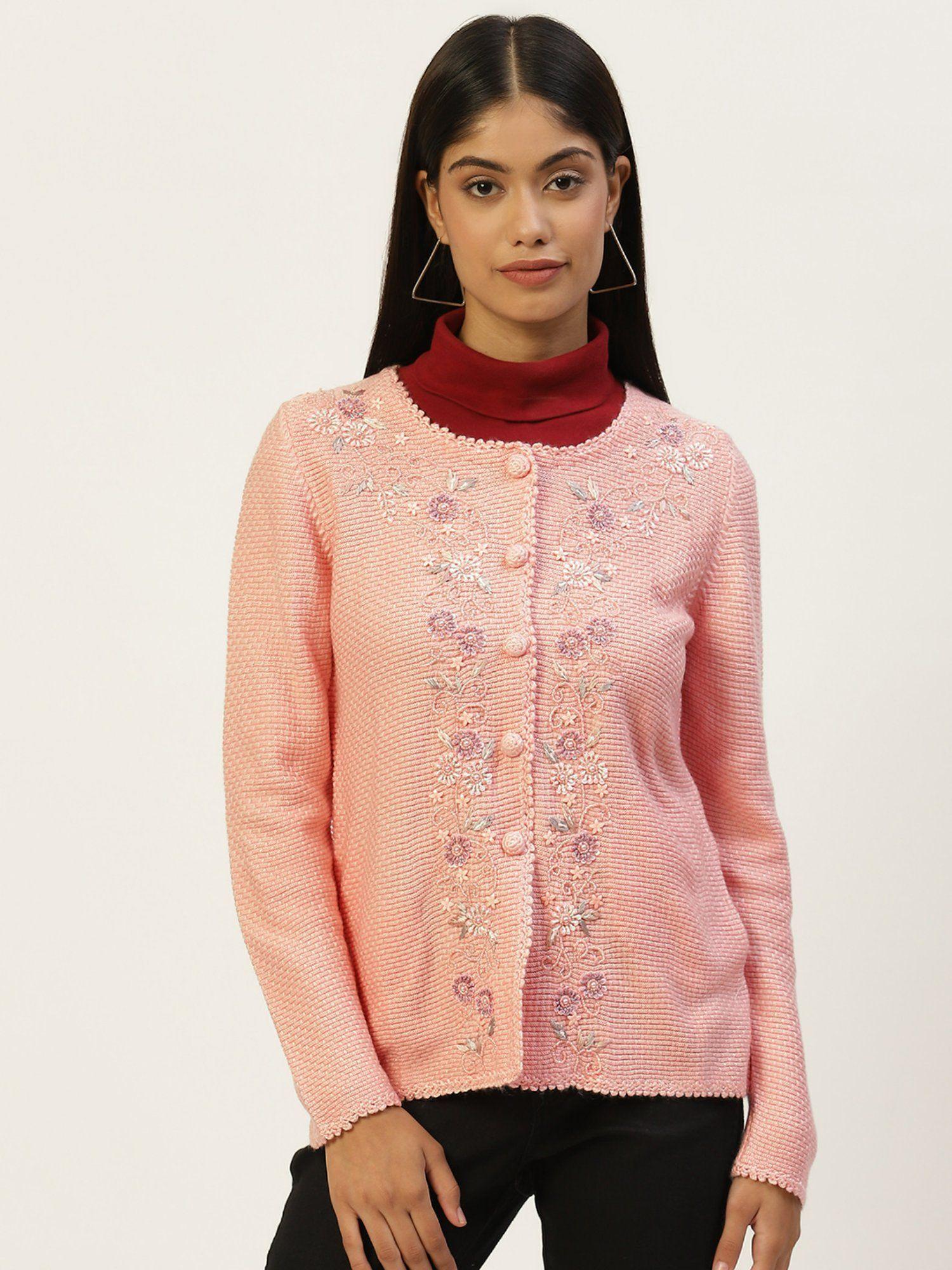 pink embroidered cardigan
