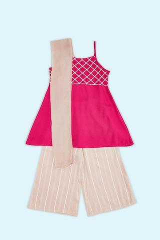 pink embroidered ethnic sleeveless ankle-length girls regular fit pant kurta dupatta set