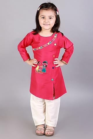 pink embroidered kurta set for girls