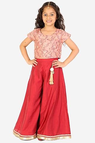 pink embroidered pant set for girls