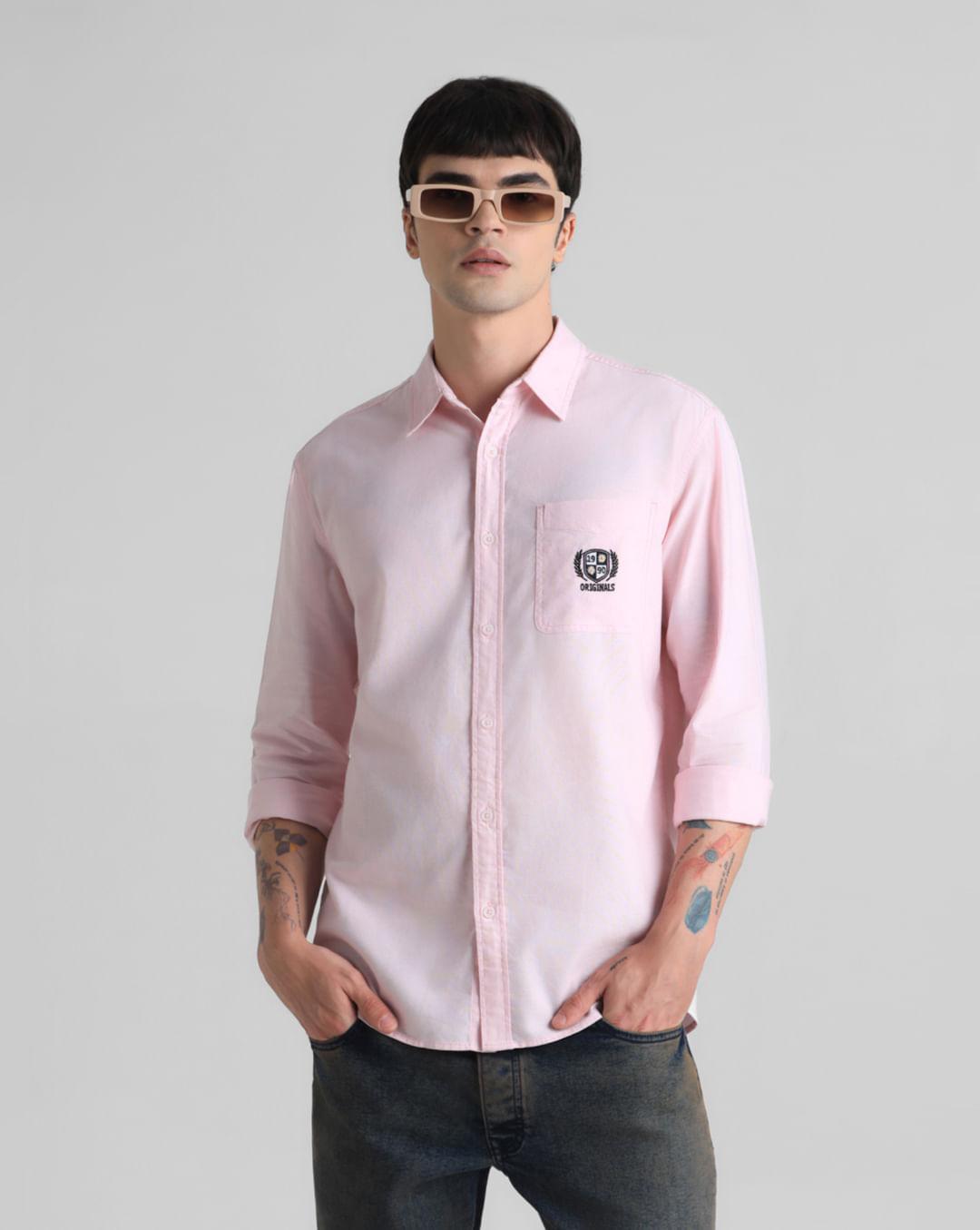 pink embroidered patch shirt