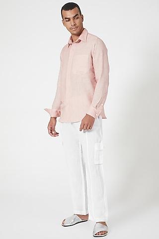 pink embroidered shirt with patch pocket