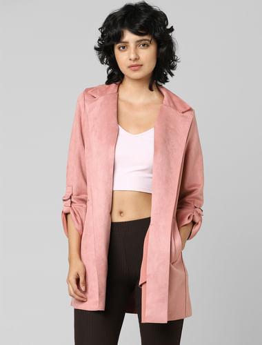 pink faux suede coat