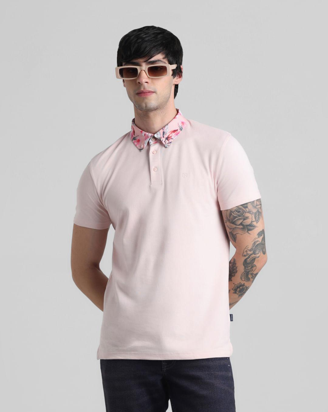 pink floral collared polo t-shirt