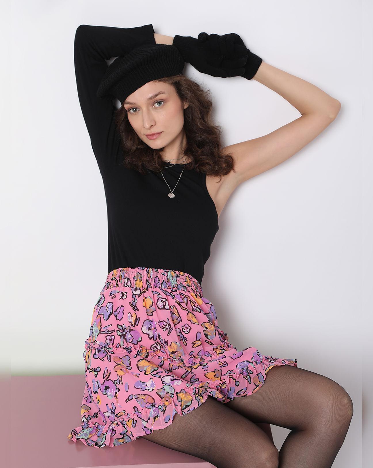 pink floral frill skirt