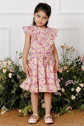 pink floral printed dress for girls