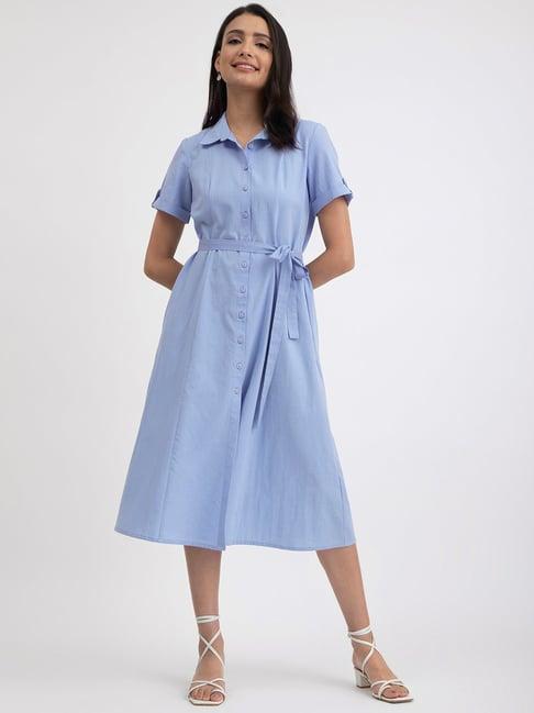 pink fort blue cotton relaxed fit wrap dress