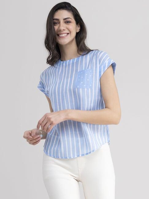 pink fort blue striped top