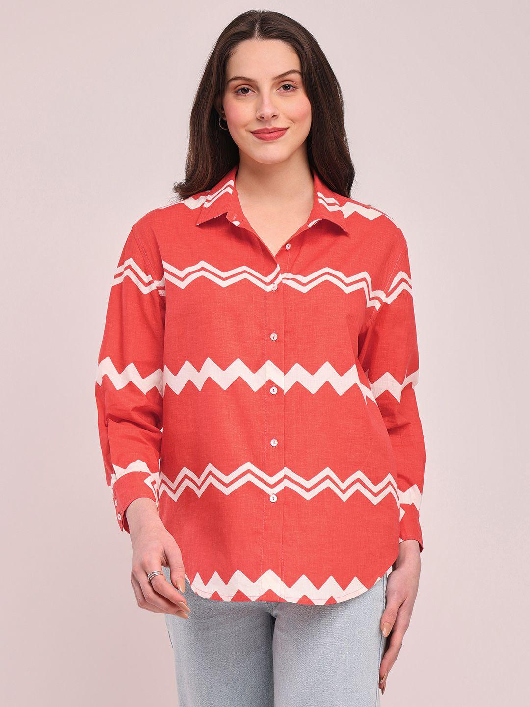 pink fort geometric print cotton shirt style top