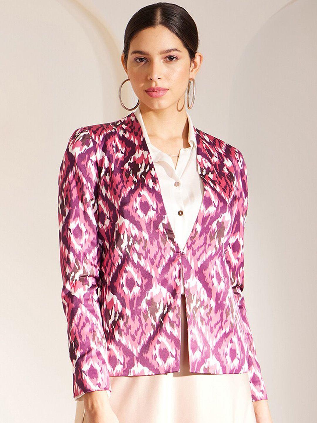 pink fort ikat printed satin single-breasted blazers