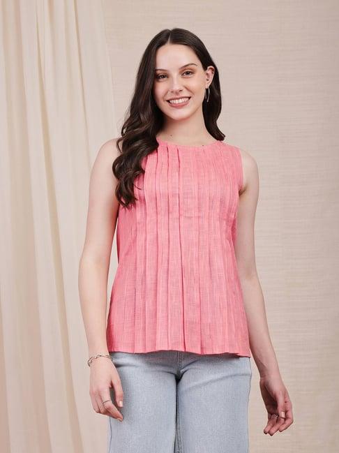 pink fort peach cotton striped top