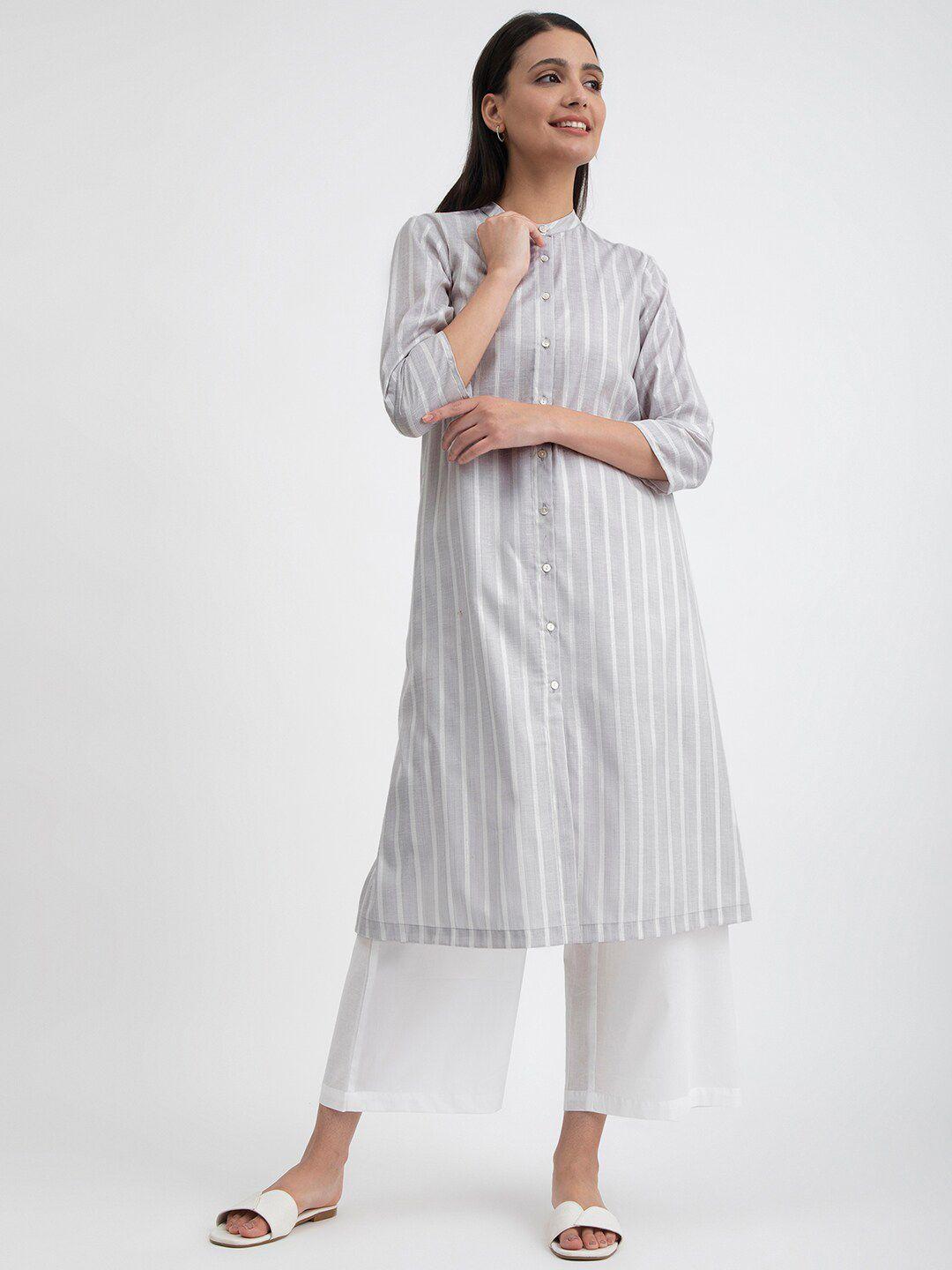 pink fort striped a-line pure cotton kurta with palazzos