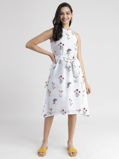 pink fort white floral print a-line dress
