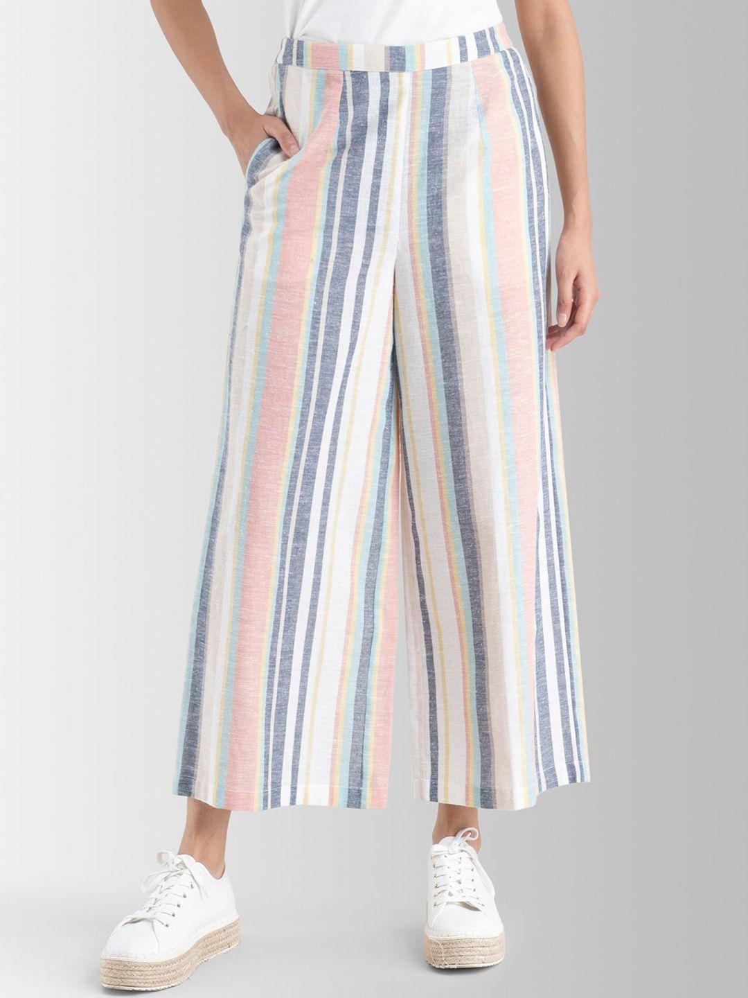 pink fort women peach-coloured & white striped trousers