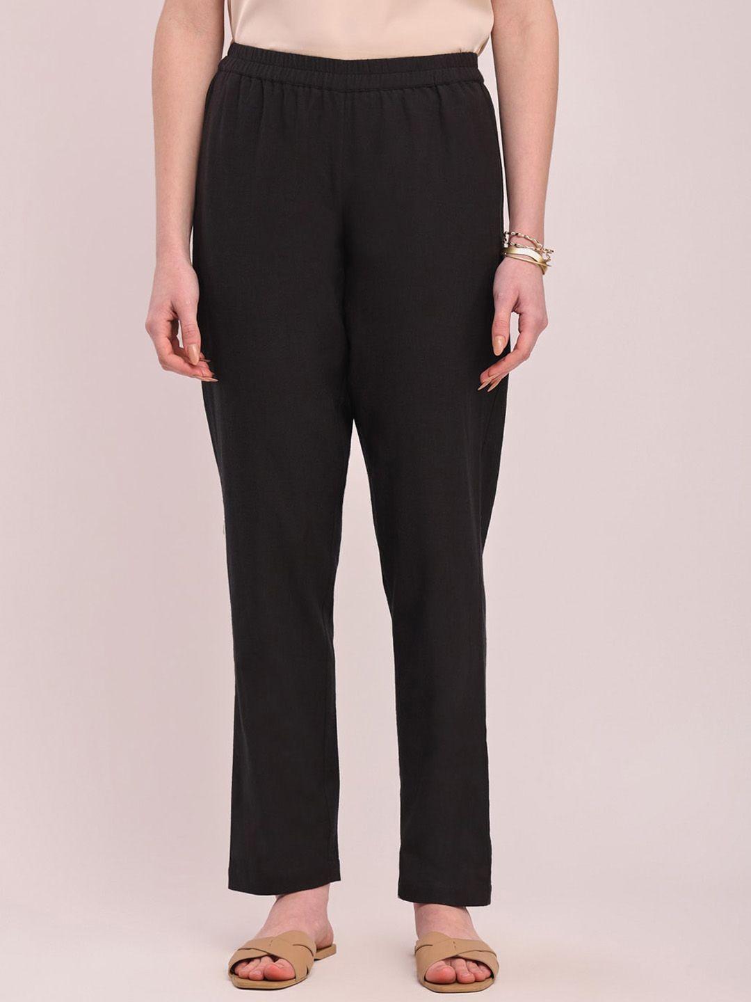 pink fort women relaxed tapered fit cotton trousers