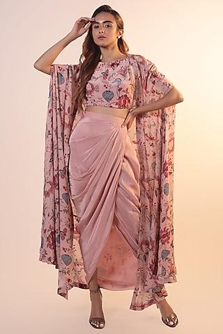 pink georgette & crepe embroidered cape set