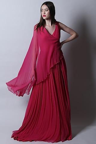 pink georgette asymmetrical gown