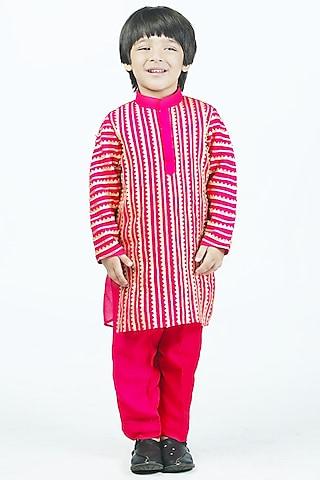 pink georgette gota embellished kurta set for boys