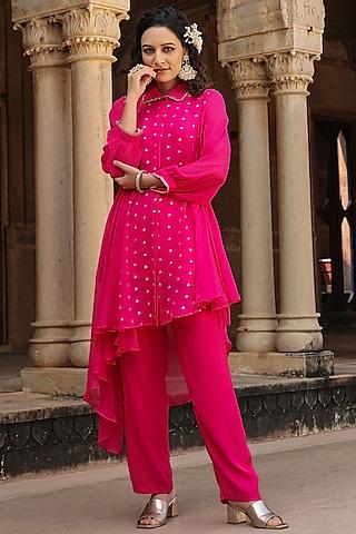 pink-georgette-zari-embellished-asymmetric-tunic-set