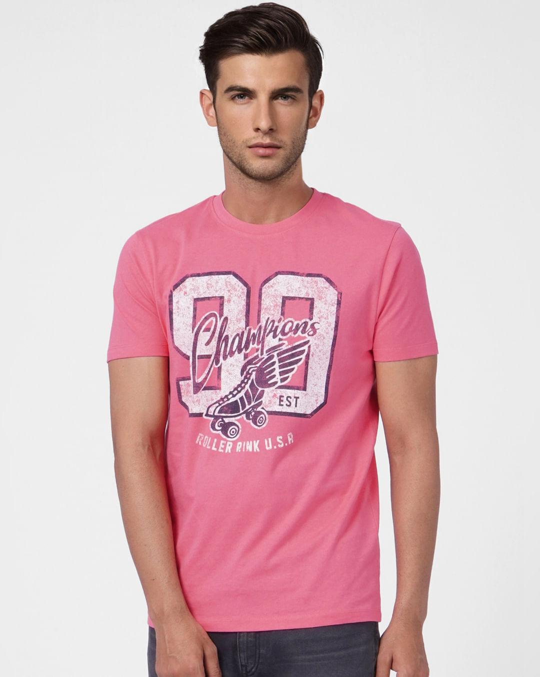 pink graphic print crew neck t-shirt