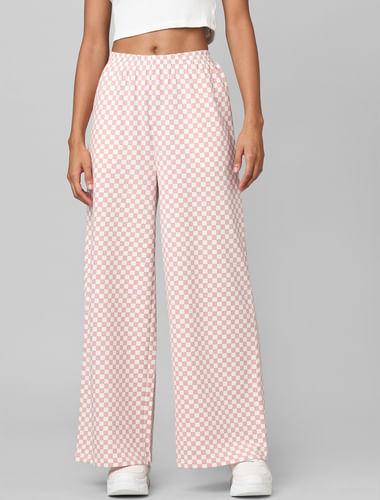 pink high rise check wide leg co-ord pants