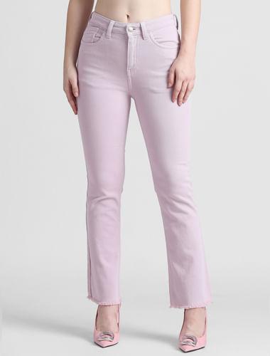 pink high rise flared fit jeans