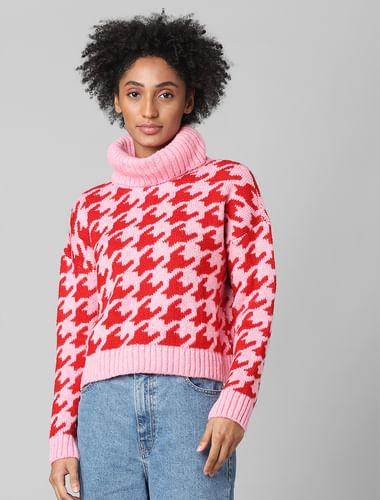 pink jacquard knit pullover