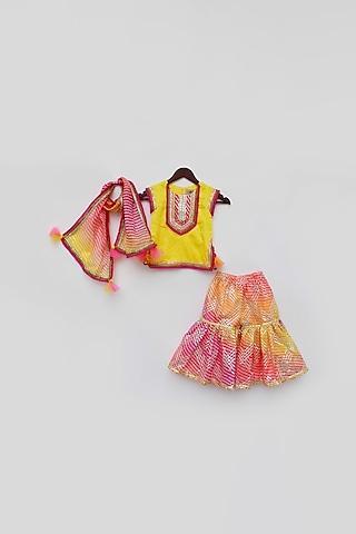pink kota printed sharara set with kurta for girls